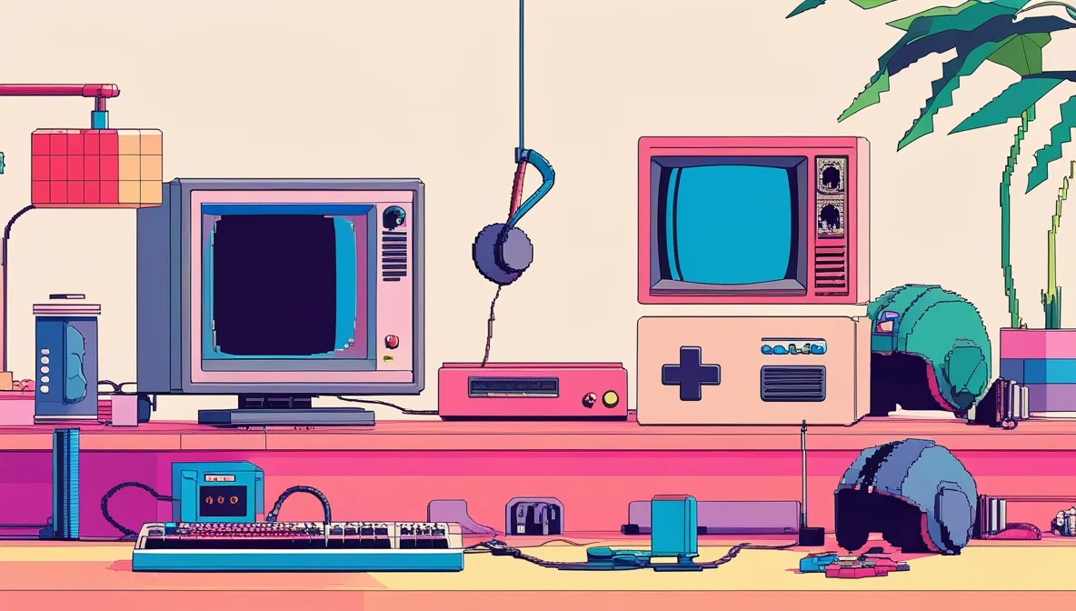 Representation de la nostalgie associee au pixel art 8-bit avec des images retro de jeux video